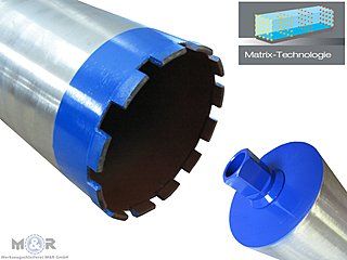 Diamant-Bohrkrone "Matrix" - Nass-Bohrkronen mit Matrix-Dach-Segmenten, speziell entwickelt für extrem bewehrten Stahlbeton.