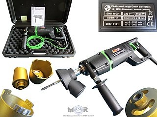 Eibenstock Diamant-Trocken-Kernbohrmaschine EHD 1500 + Diamant-Dosensenker Typ "Laser-Profi" als Set mit Staubabsaugung. | Das ideale Werkzeug zum Dosensenken bis Durchmesser 82 mm. Für Mauerwerk, Gasbeton, Estrich, Kalksandstein weich, Ziegel weich.