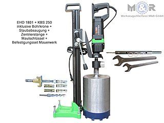 Eibenstock Diamant-Trocken-Kernbohrmaschine EHD 1801 + Bohrständer KBS 250 + Premium-Trocken-Bohrkrone | inklusive Staubabsaugung, passender Zentrierstange, Befestigungsset für Mauerwerk, benötigte Maulschlüssel und Kupferringe