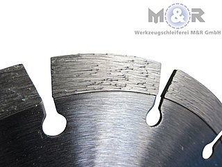 Diamant-Trennscheibe Ø 150 mm für Schlitzfräse / Mauernutfräse - 10 mm hohe Block-Segmente - Segmentansicht